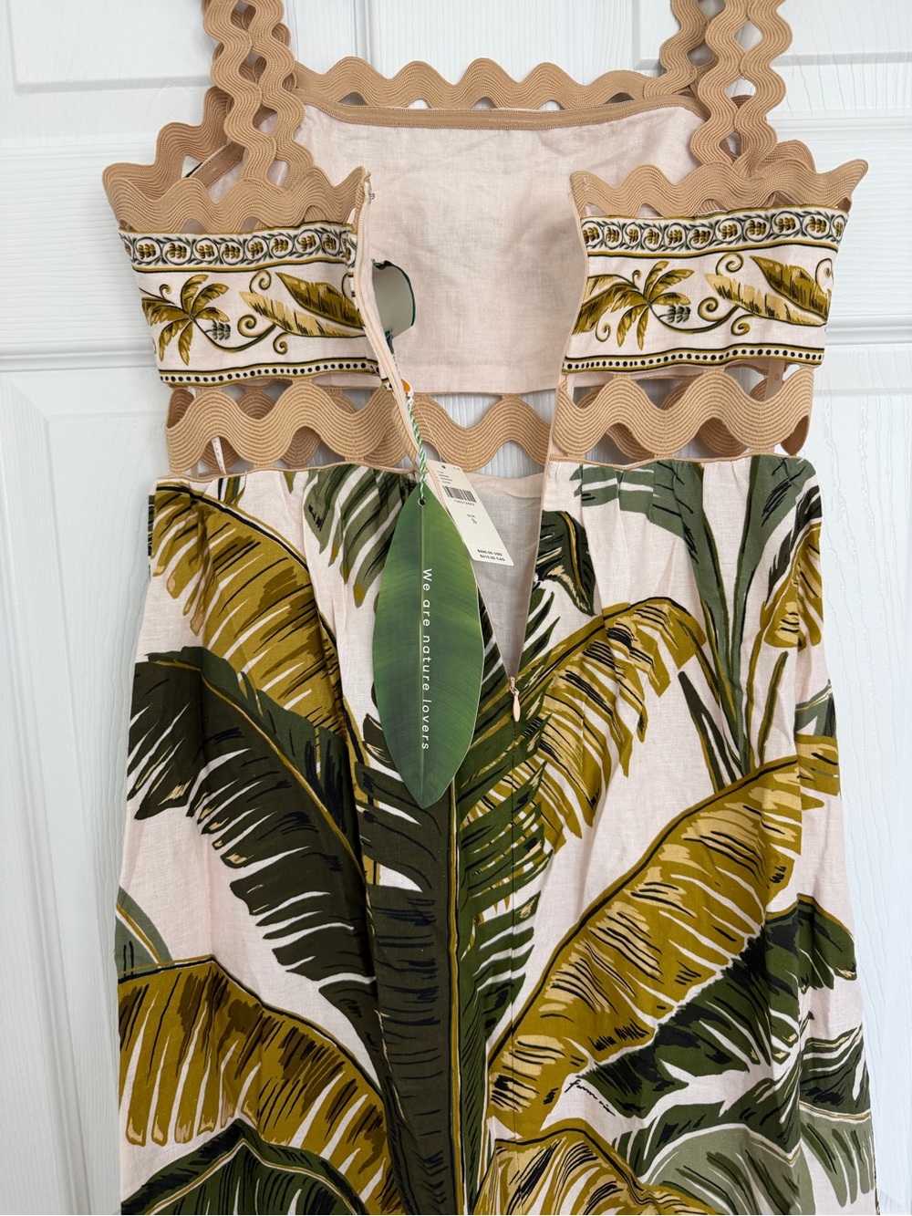 FARM Rio Cream Midi Dress with Green and Olive Leaf Print - Picture 10 of 10
